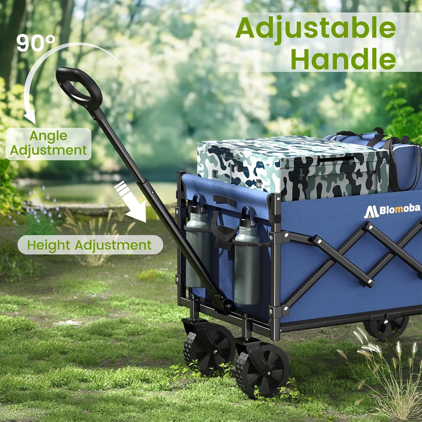 Collapsible Wagon with Wheels, 220 lbs Wagons Carts Foldable Wagon Cart with Flexible Handle, Lightweight Portable Folding Utility Grocery Shopping Cart for Grocery Sports Garden Camping, Blue