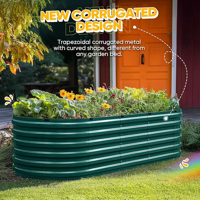KING BIRD Raised Garden Bed Kit 2025 Upgraded Quick-Setup Galvanized Planter Garden Box Outdoor for Gardening, Vegetables, Flowers, 94x36x23 in, Green