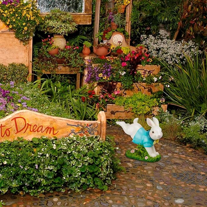 Braxio Outdoor Decor Garden Sculptures Statues - Resin Large Leaping Bunny Decor Rabbit Statue Garden Decor for Outside Yard Décor Garden Statues Outdoor 20.5 * 8 * 16.5 Inch