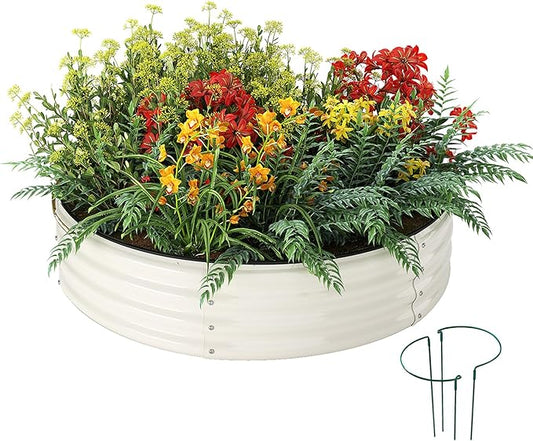 Galvanized Metal Planter Round Raised Garden Bed Kit for Gardening Outdoor，2x2x1ft Grow Garden Box Raised Flower Bed，Round Galvanized Planter Outdoor Metal Fire Pit Ring White