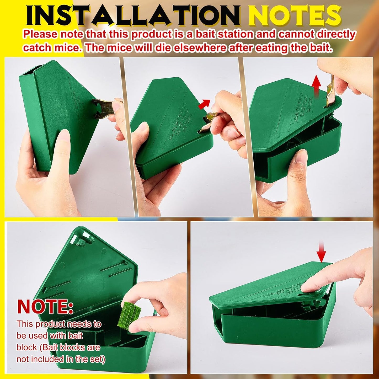 Qualirey 24 Pcs Mice Station with Key Triangle Bait Station Reusable Rodent Trap Bait Box, Keeps Children and Pets Safe Indoor & Outdoor, Bait Not Included, Suitable for Small Mice (Green)