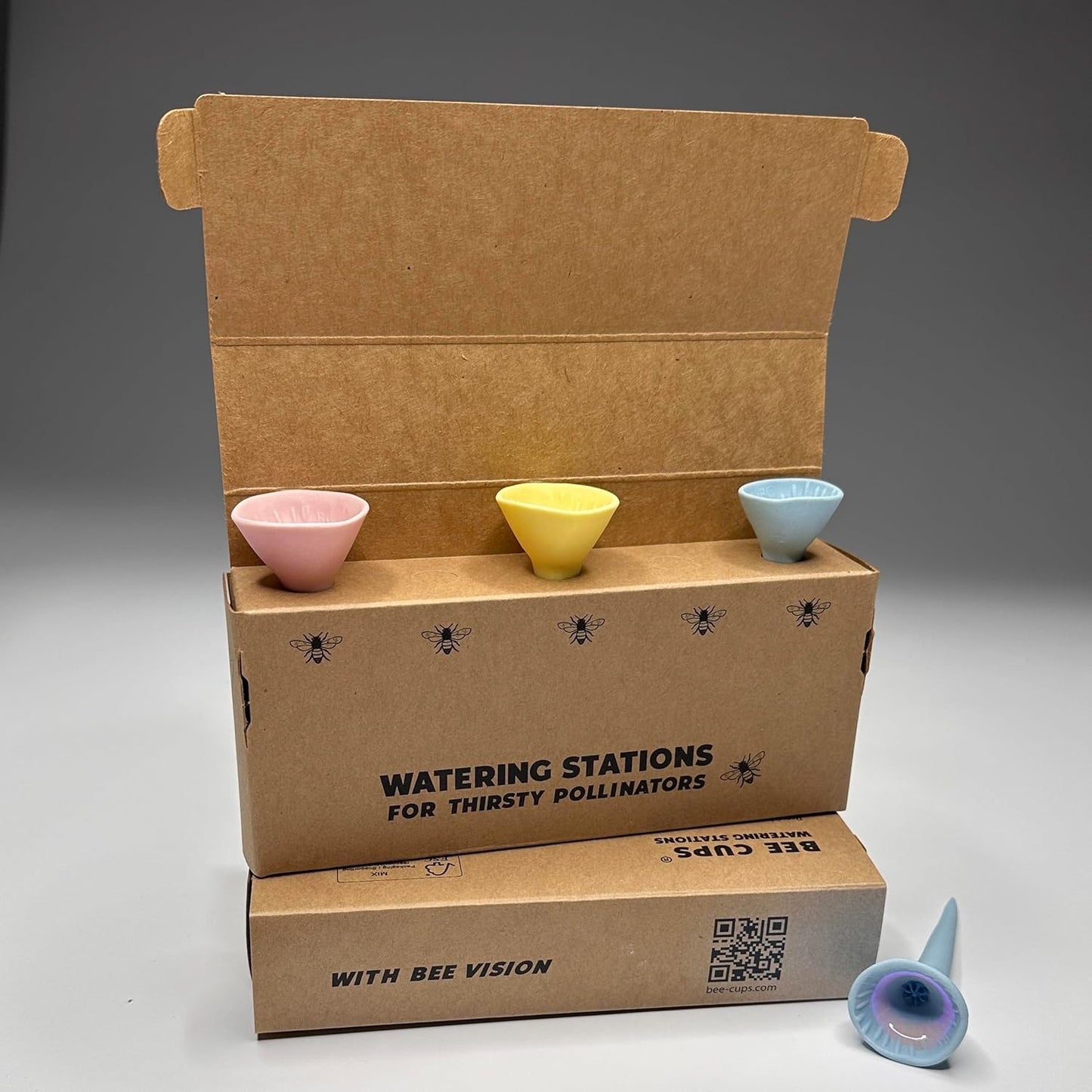 3 Pack, Bee Watering Station, Butterfly Feeder, Bee Feeder, Garden Decor, Bee Decor, Outdoor Garden Decor, for Thirsty Pollinators, Plastic Free, Handmade from Porcelain (3, Pastel Variety)