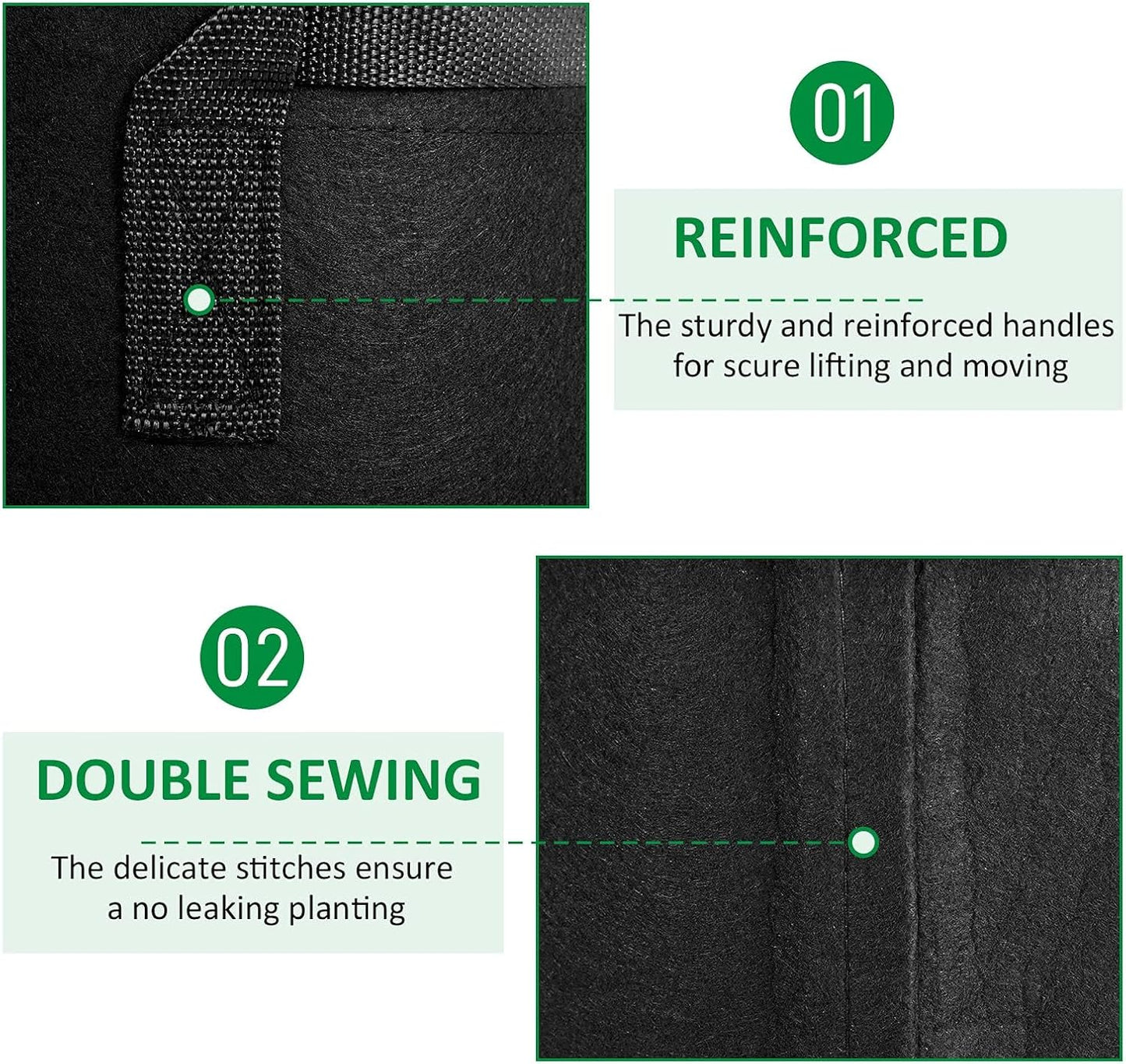 24-Pack 5 Gallon Thickened Non-Woven Grow Bags, Aeration Fabric Pots with Handles