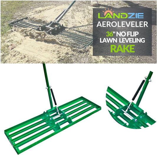 Landzie AeroLeveler - The Lawn Leveling Rake That Never Flips - Patented 36 inch Wide Pneumatic Lawn Level for Yard, Dirt, Soil, Sand, Provides Stability and Control Without Flipping Over