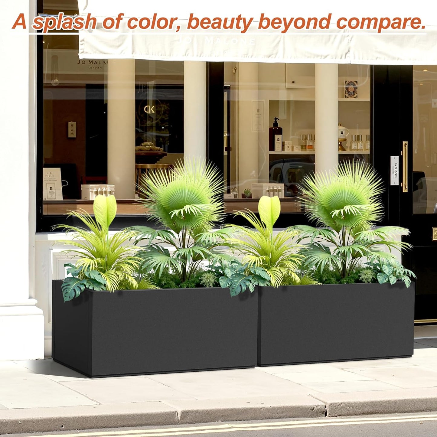 Metal Rectangular Planter for Outdoor Plants, Coated Large Planter Box with Drainage, Outdoor Patio PLanters with Sturdy Thickened Material for Yard, Garden