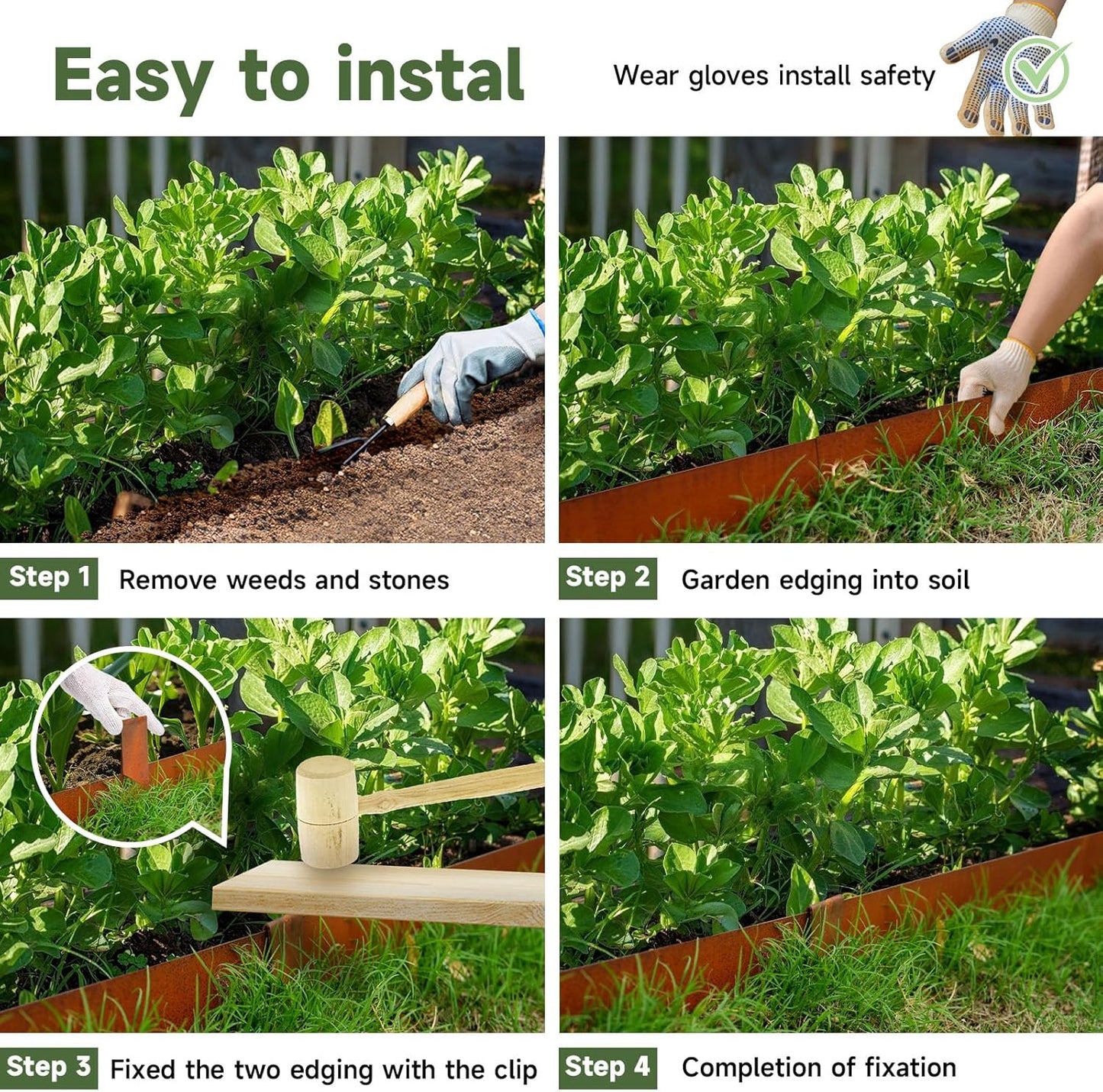 Corten Steel Landscape Edging-4.5" H X 40" L Metal Garden Edging-33FT-Landscape Lawn Edging 10 Pcs-No-Dig Hammer Heavy Duty Steel Edging-Bendable Border Strips for Lawn Yard GJWCVL-10 Clips