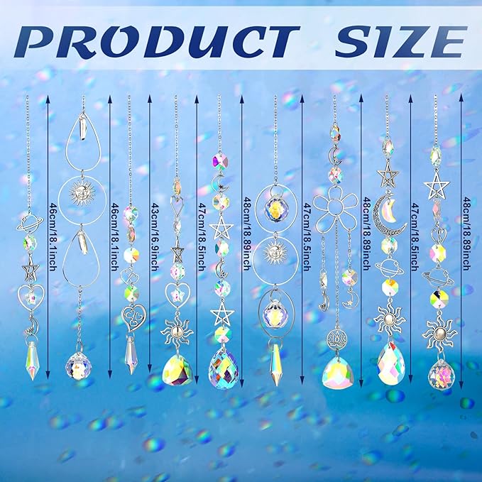 Maitys 9 Pcs 6 Pcs Crystal Suncatcher Sun Catchers Indoor Window Hanging Sun Catchers with Light Catcher with Prisms and Agate Slices for Indoor Outdoor Home Garden Wedding Decor (Elegant)
