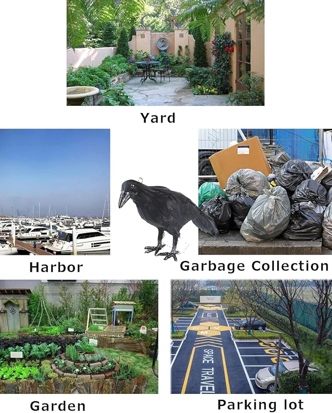 Hanging Dead Crows, 13 Inches Life-Size Raven, Realistic Handmade Fake Decoy for Garden Christmas Halloween Decorations [Face Up+Face Down+Stand] 2PC