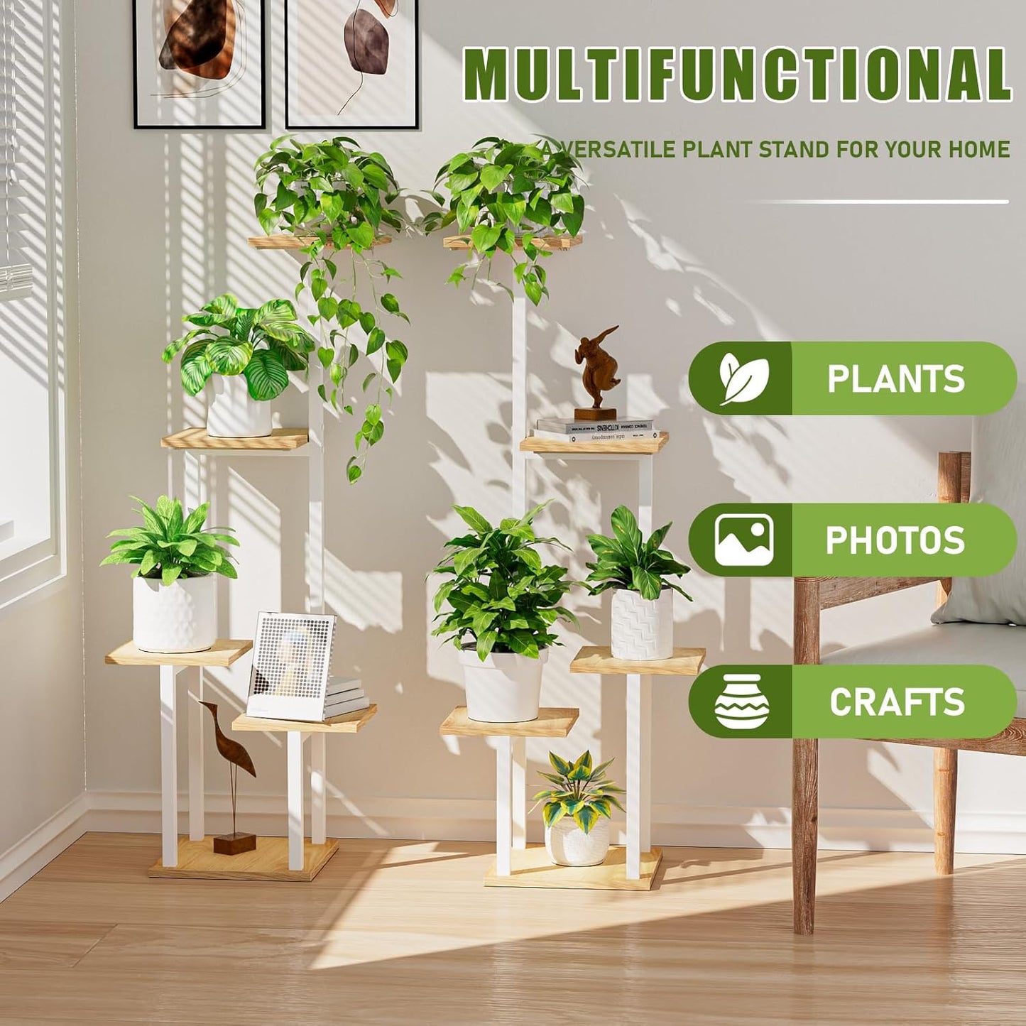 Plant Stand Indoor with Grow Light - 2 Pack Metal Plant Shelf for Indoor Plants Multiple, 5 Tiered Corner Plant Stand Shelves, Plant Rack Display Flower Holder for Living Room Patio Balcony Décor (White)