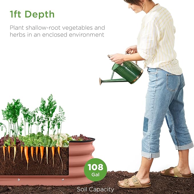 Best Choice Products 8x2x1ft Outdoor Metal Raised Garden Bed, Oval Deep Root Planter Box for Vegetables, Flowers, Herbs, and Succulents w/ 108 Gallon Capacity - Terracotta