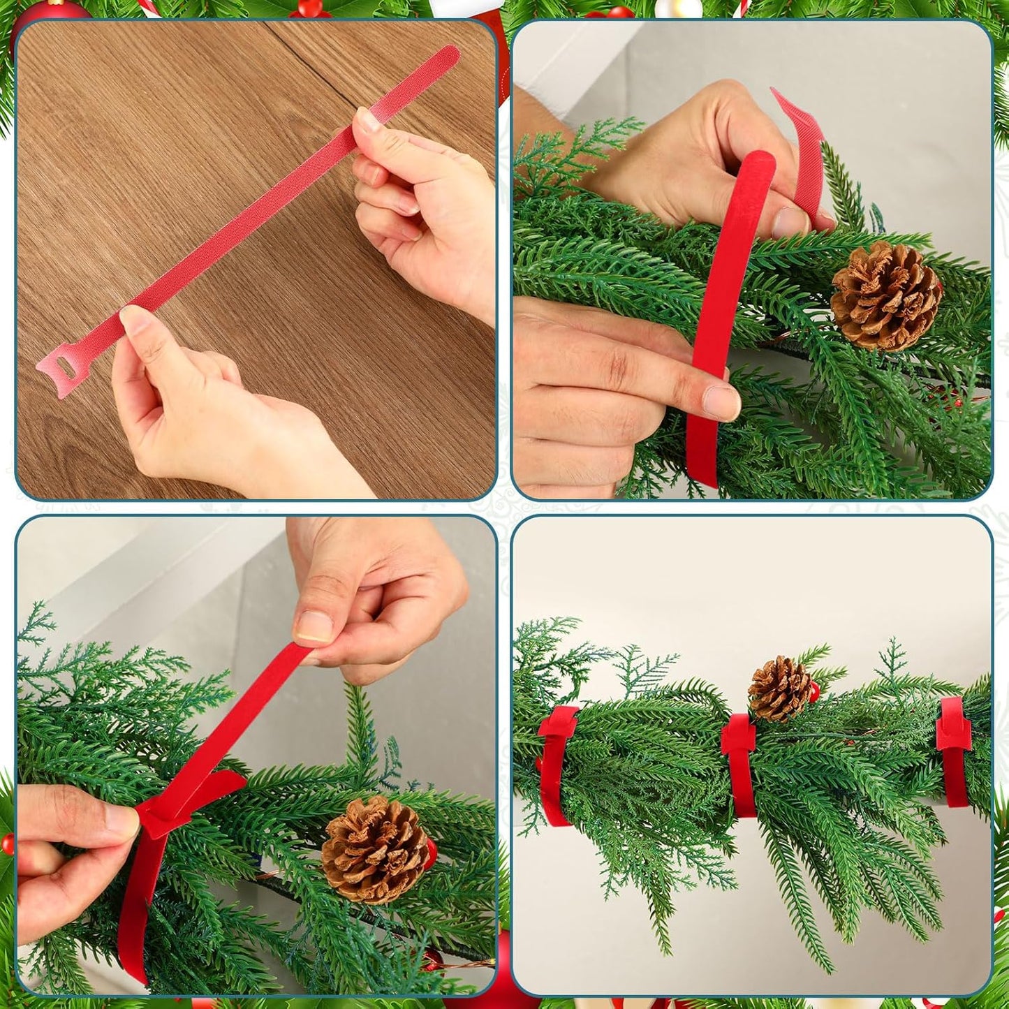 100 Pcs Christmas Garland Ties 12Inch Adjustable Holiday Garland Twist Ties for Holiday Halloween Tree Wreath Party Yard Wall Doorway Reusable Nylon Garden Cable Straps Decoration(Red)
