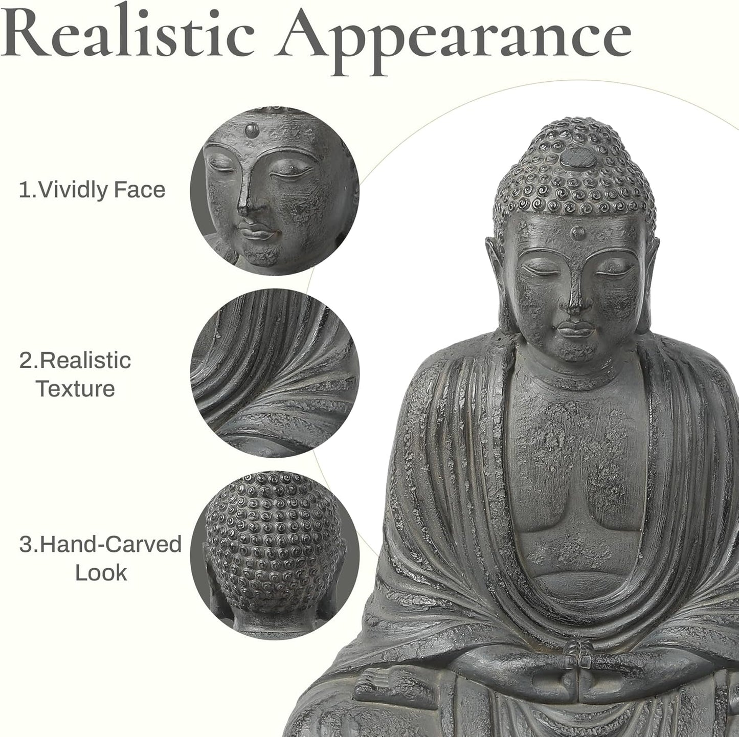 LuxenHome Buddha Statue Outdoor and Indoor, 17" Fiber Stone Meditating Buddha Garden Statues Outdoor, Zen Sculptures, Outdoor Statues for Garden, Patio, Backyard Deck