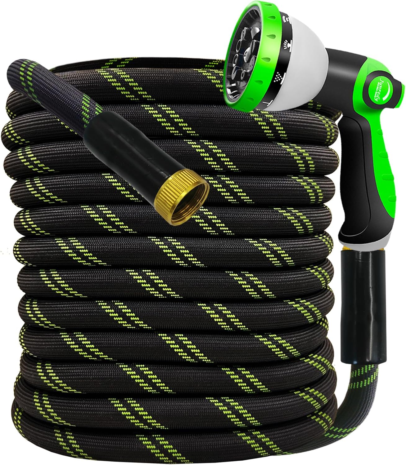 Garden Hose 25 FT, NON-EXPANDABLE Heavy-Duty Flexible & Lightweight Water Hose with 10-Function Nozzle, No-Kink Design, Leak-Proof Super Fabric, Solid Fittings for Lawn, Car, RV, Outdoor