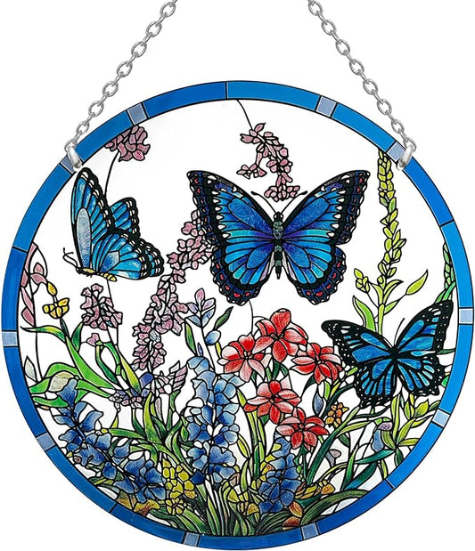 Lager Butterfly Suncatchers for Windows, Butterfly Stained Glass Window Hanging - 8.6 inch Sun Catcher for Window, Butterflies Decor with Hook - Suncatchers Birds Window Hangings Gifts for Mom