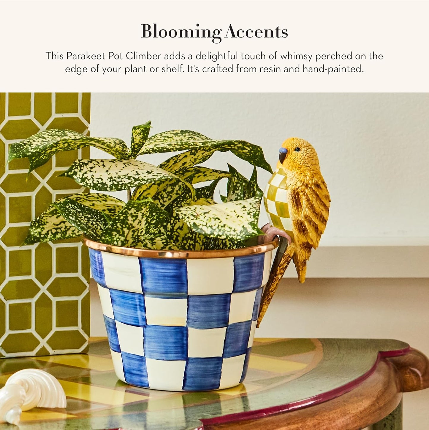 MACKENZIE-CHILDS Pot Climber, Decorative Indoor and Outdoor Planter Hanging Decor, Chartreuse Parakeet