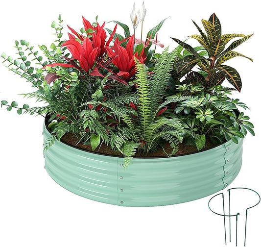 Galvanized Metal Planter Round Raised Garden Bed Kit for Gardening Outdoor，2x2x1ft Grow Garden Box Raised Flower Bed，Round Galvanized Planter Outdoor Metal Fire Pit Ring Green