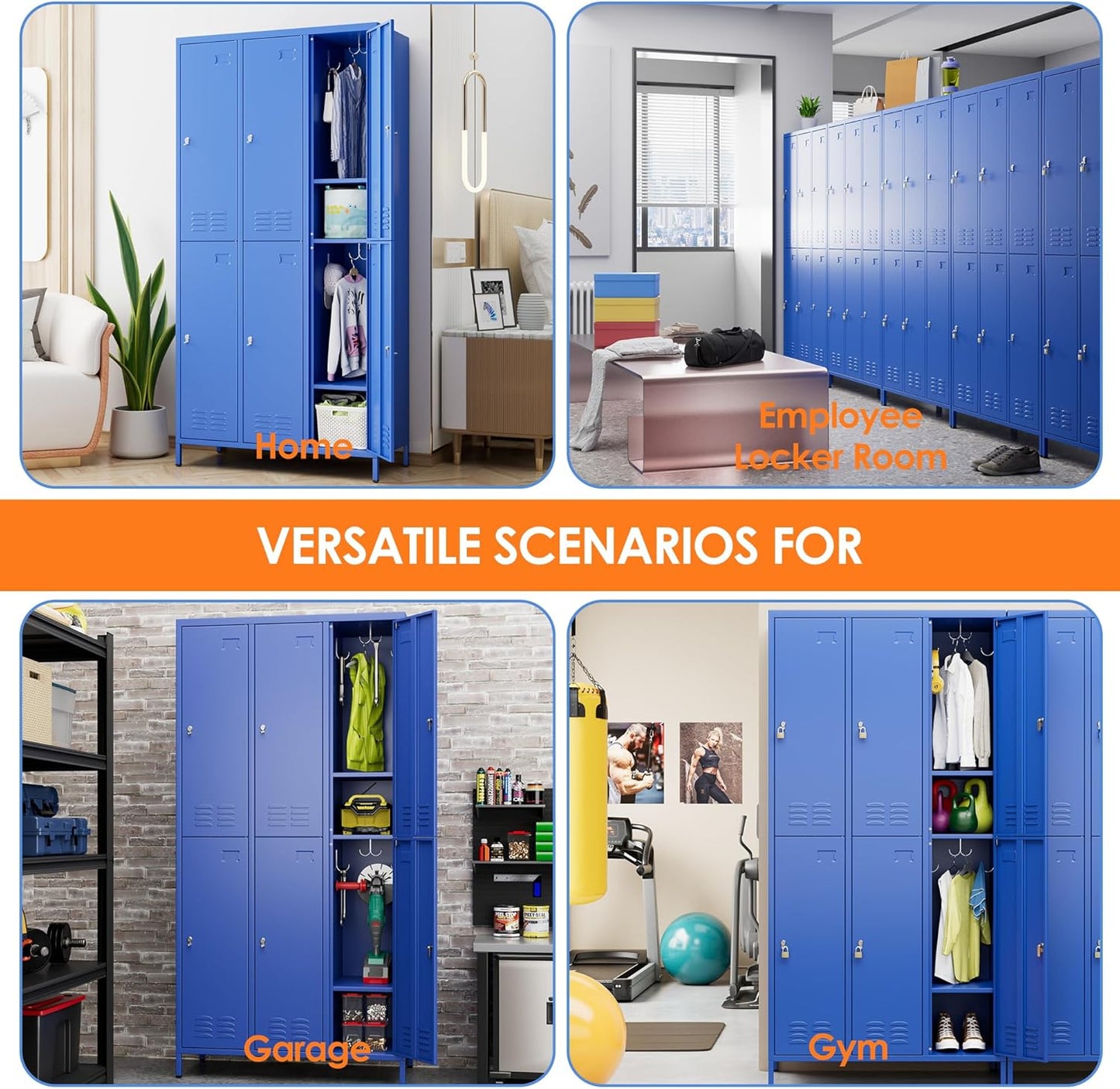 METAN Metal Locker for School Office Gym Bedroom,6 Doors Steel Storage Lockers Cabinet for Employees,Industrial Storage with 1 Shelf,Assembly Required,Blue