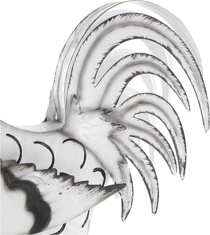 Deco 79 Metal Rooster Decorative Garden Sculpture Garden Statue with Black Texturing and Red Accents, Outdoor Sculpture 15" x 6" x 18", White