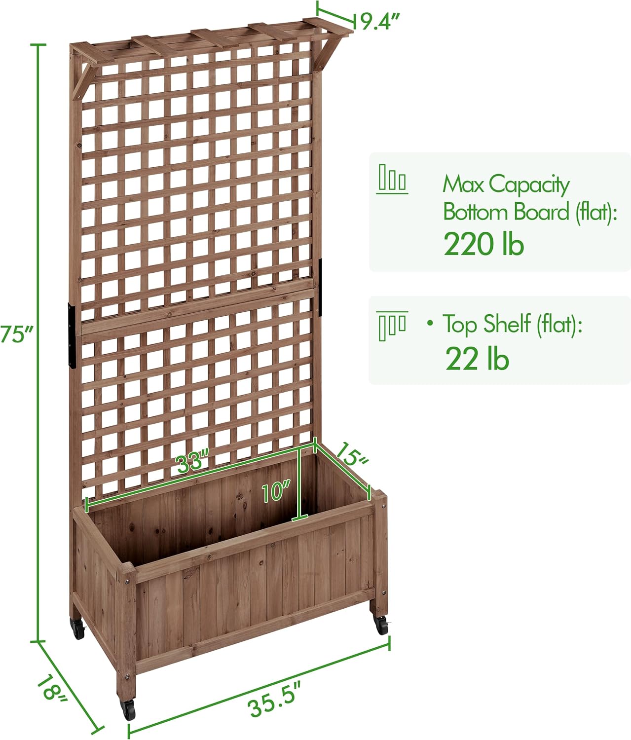 Yaheetech 72" H Garden Planter with Trellis for Vine Climbing Horticultural Plants, Outdoor Raised Box with Drainage Holes, Raised Garden Bed for Flowers, Dark Brown, 2pcs
