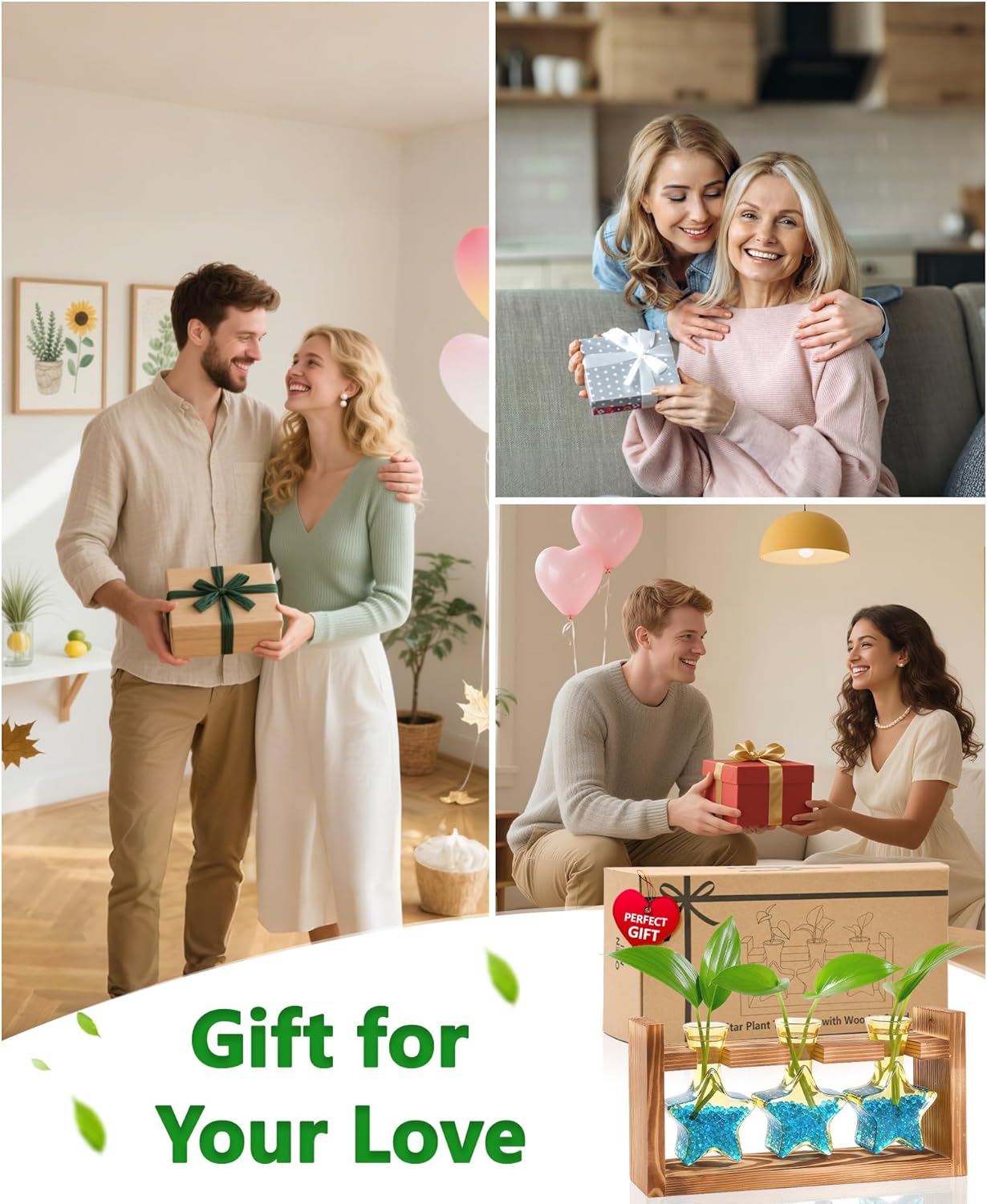 Nacome Plant Terrarium with Wooden Stand,Star-Shaped Planter Propagation Station Glass Vase for Home Office Decor- Unique Gifts for Plant Lovers Women Mom(Yellow)