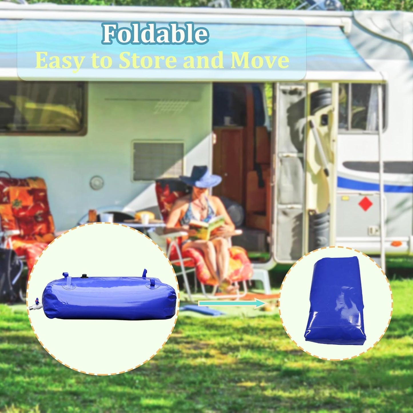 Ogrmar 240L/63.4Gallon Portable Water Storage Bladder Containers, Large Capacity Foldable Water Tank for Garden Water Catcher Including PVC Spigots and Overflow Kit, Emergency Water Storage Bag, Blue