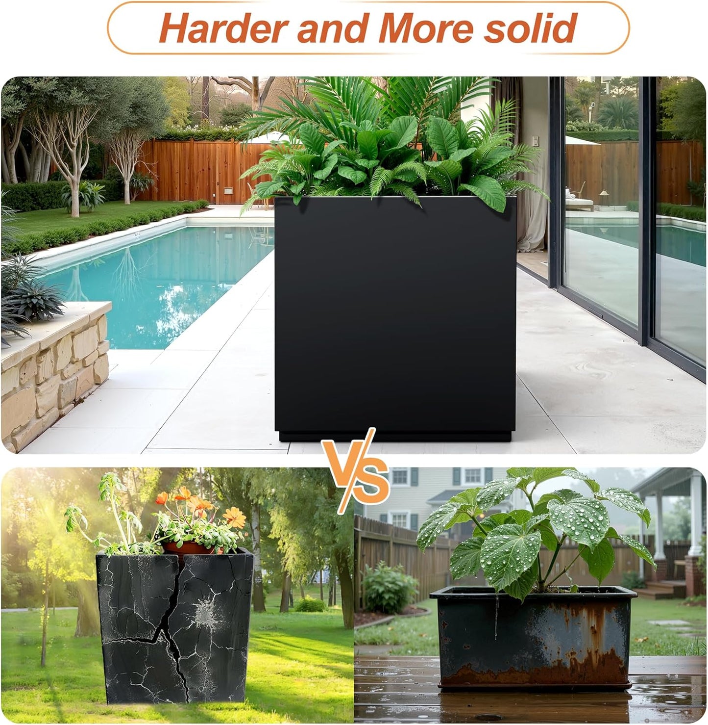 Metal Rectangular Planter for Outdoor Plants, Coated Large Planter Box with Drainage, Outdoor Patio PLanters with Sturdy Thickened Material for Yard, Garden