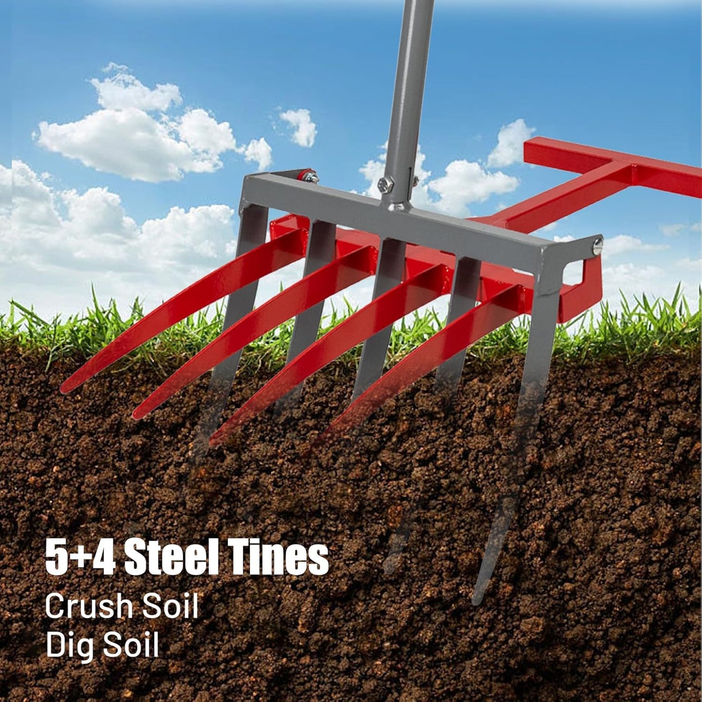 2IN1 Broad Fork Tool, Manual Hand Cultivator Tiller, Garden Twist with 5+4 Steel Tines, Pitchfork Tool for Farm Loosening, Garden Lawn, Regularly Digging, Crushing Soil