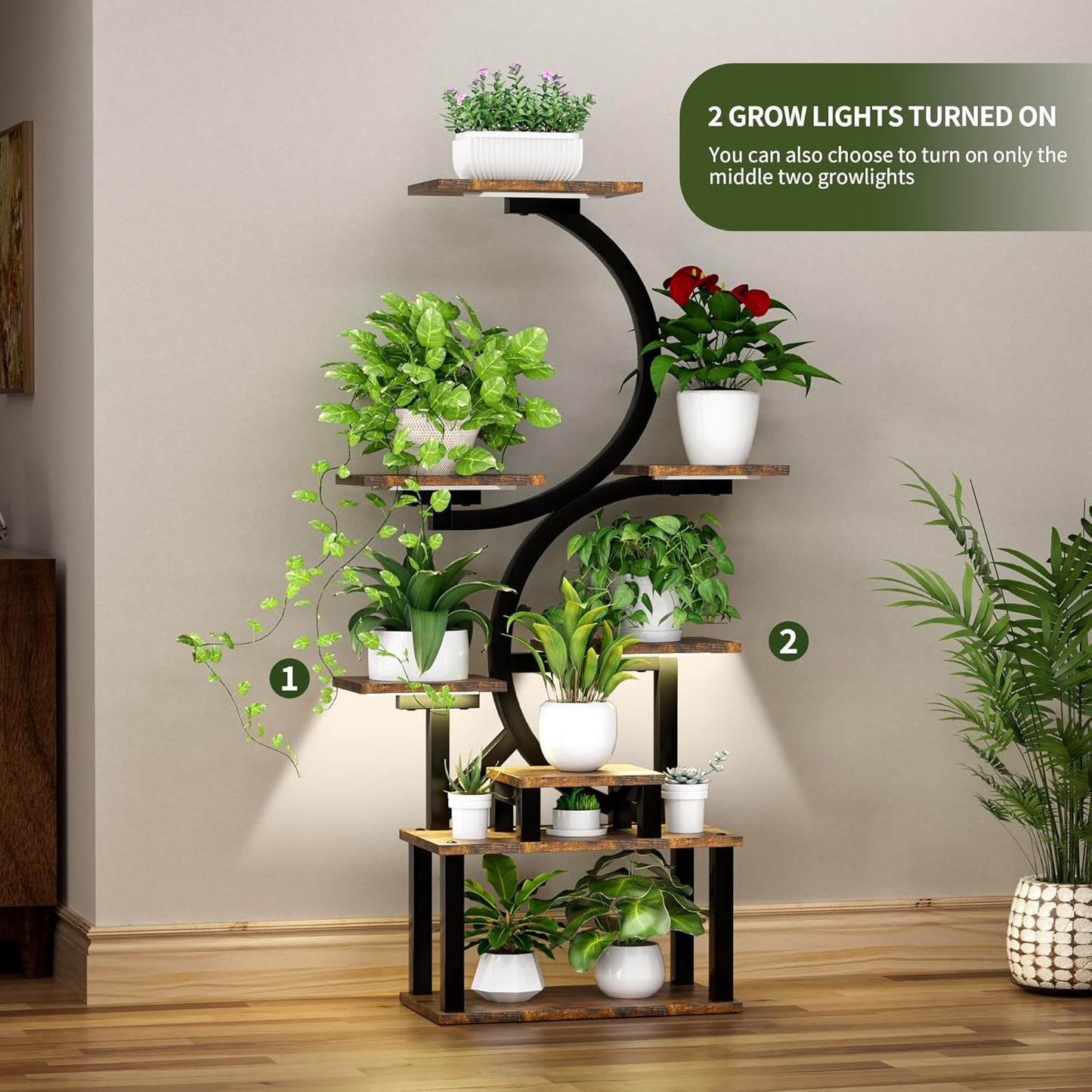 Plant Stand Indoor with Grow Lights, 8 Tiered Indoor Plant Stand, 61" Lighted Corner Plant Stands for Indoor Growing, Large Flower Holder for Living Room, Patio, Balcony Décor