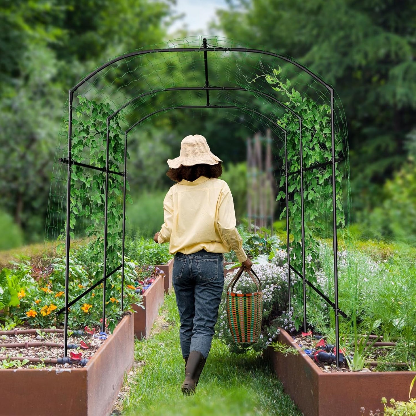 DoCred Tall Garden Arch Trellis for Climbing Plants, 87in Tall Metal Plant Support Trellis Archway for Climbing Vine Vegetable/Fruit/Flower Outdoor Yard Lawn Garden Arch Tunnel Trellis