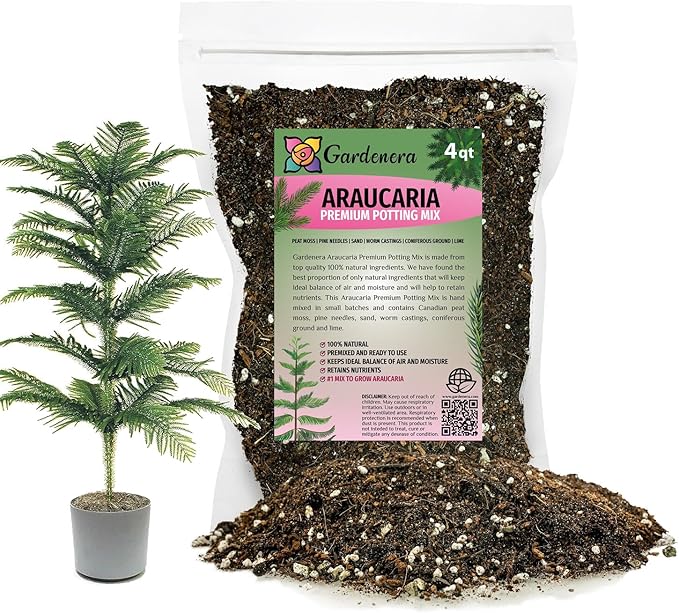 Premium Araucaria Potting Soil Mix - Perfect Balance of Nutrients, Drainage, and Aeration for Healthy Araucaria Trees - 4 Quart