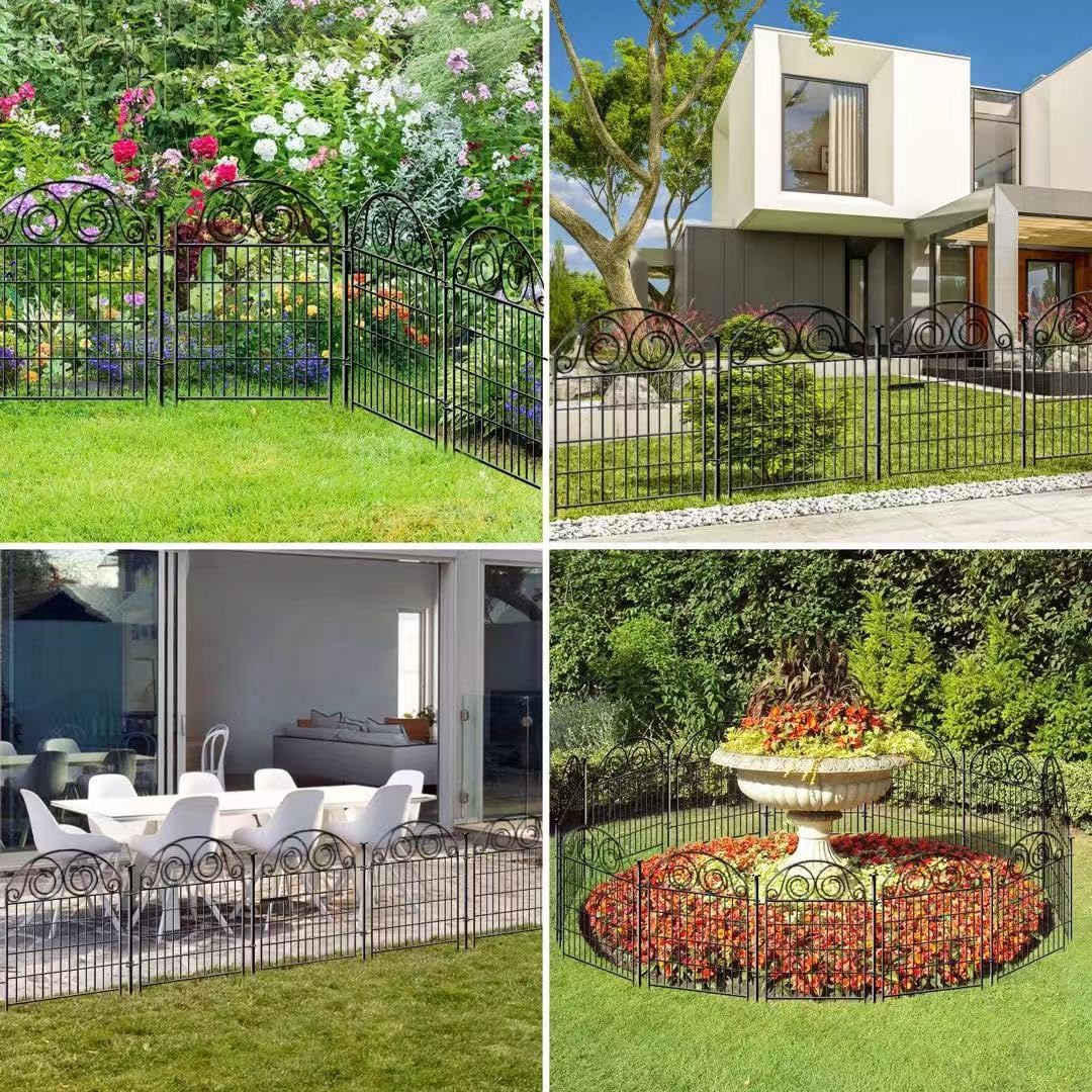 Tall Garden Fence Animal Barrier with Gate, 32 in(H) 16 Panels Garden Fences and Borders for Dogs, Dog Fence Outdoor for Yard, Total Length 35 Ft Metal Temporary Fencing│Patented