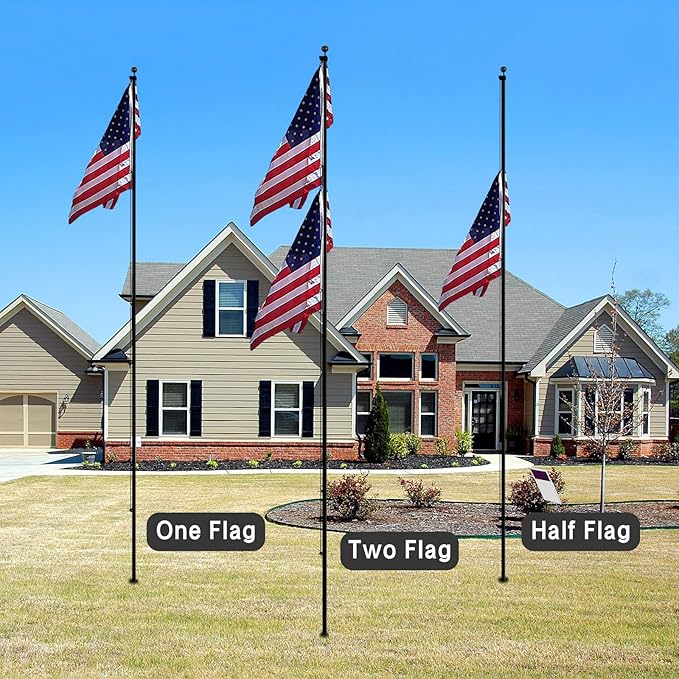 NELXINJO 20FT Sectional Flag Pole Kit, Heavy Duty Aluminum Outdoor In-Ground Flagpole, Black Ball Top, 3x5 USA Flag for Residential commercial Outdoor Garden(20FT, Black)