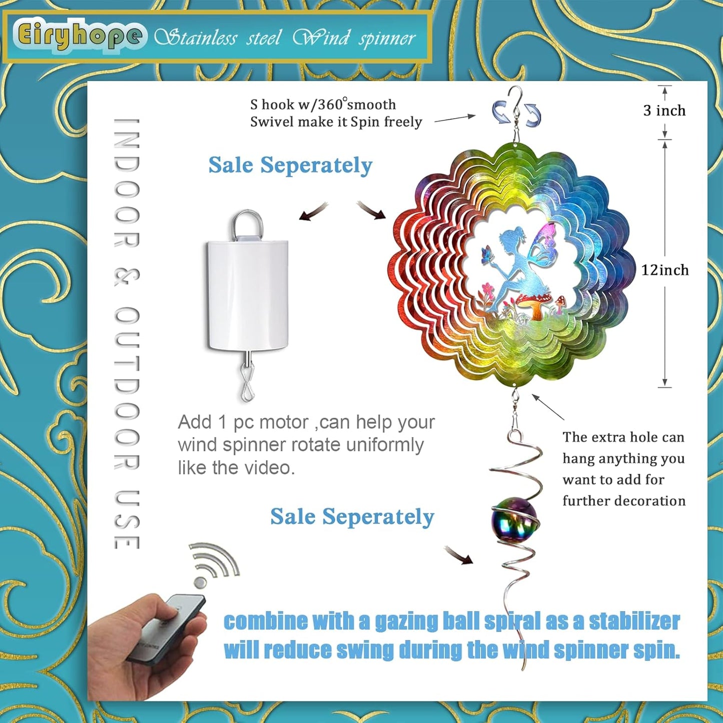 Fairy Wind Spinner - Kinetic Hanging Wind Sculpture | 12-Inch 3D Windcatcher for Garden, Metal Art Yard Decor, Outdoor Ornament & Lovely Gifts for Mother, Wife, Daughter, Girls & Women