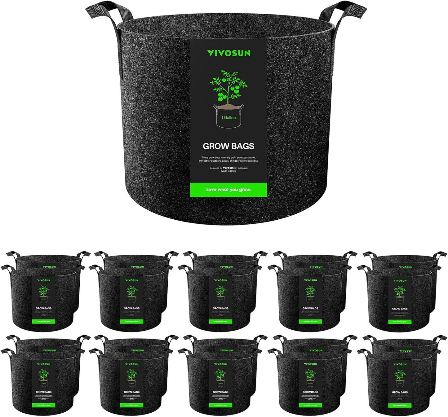 VIVOSUN 20-Pack 1 Gallon Grow Bags, Heavy Duty Thickened Nonwoven Fabric Pots with Handles for Flowers Fruits and Vegetables Black