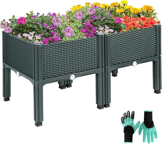 Emalie Raised Garden Beds Elevated Plastic Planter Box with Drainage Plugs Perfect for Vegetables Flowers Herbs Growing Outdoor, 31.5" Lx15.7 Wx16.5 H Grey