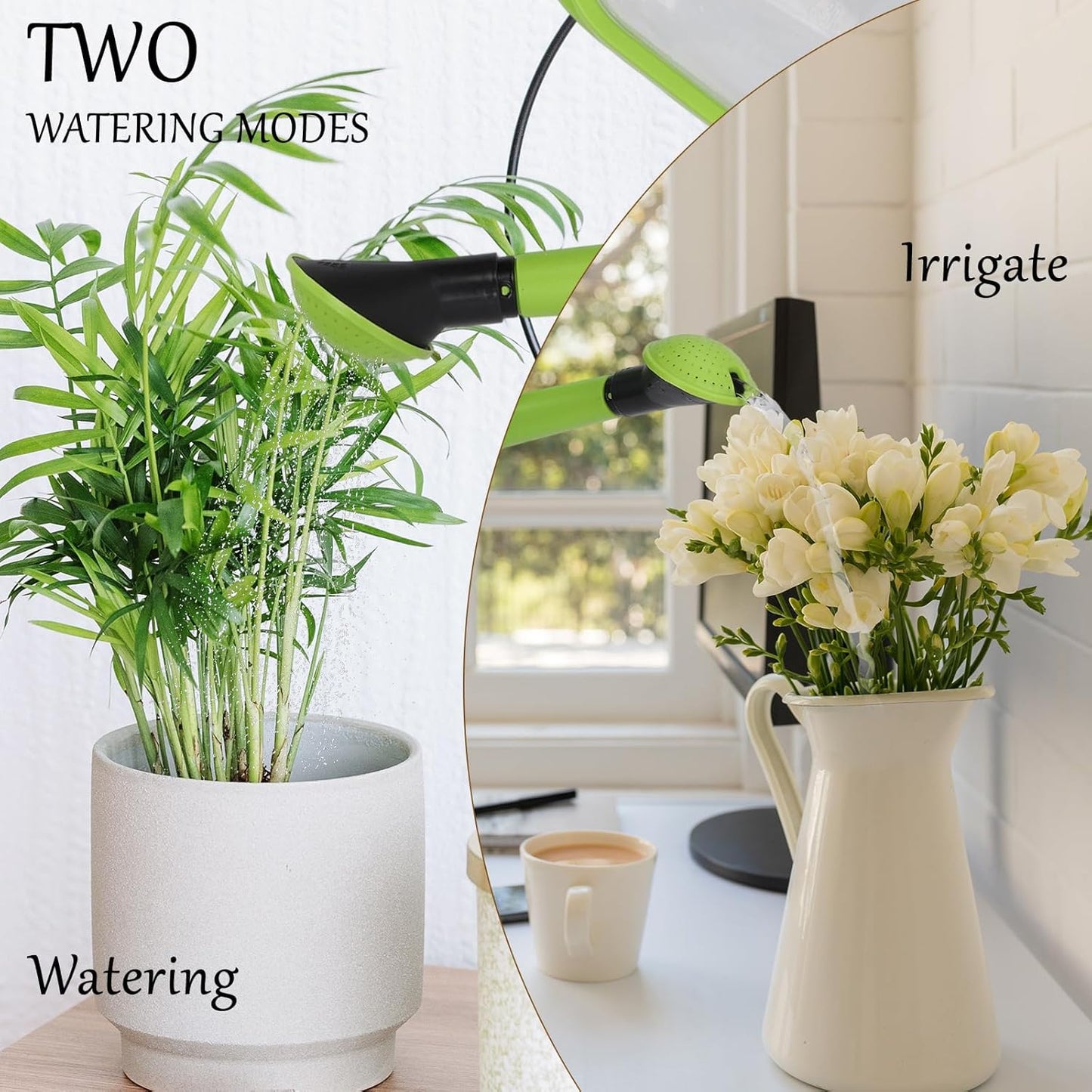 Foldable Watering Can 0.8 Gallon Transparent Plastic with Long Spout & Ergonomic Handle, Compact for Indoor Outdoor Plants（Green）