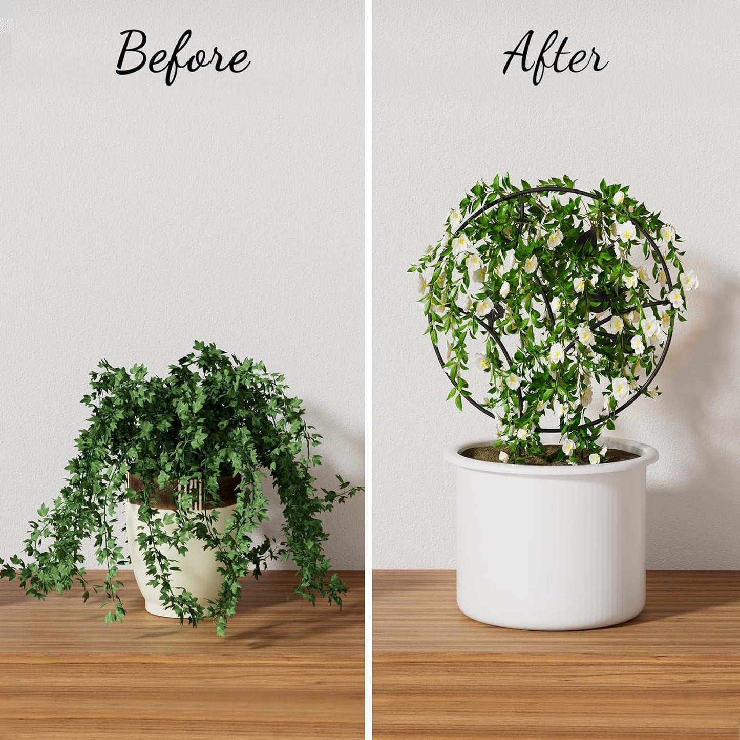 Indoor Plant Trellis for Climbing Plants, Small Garden Trellis for Potted Plant Support Outdoor, Round Circle Trellis with Bird, 2 Pack Small Houseplant Metal Wire Trellis for Vine Ivy