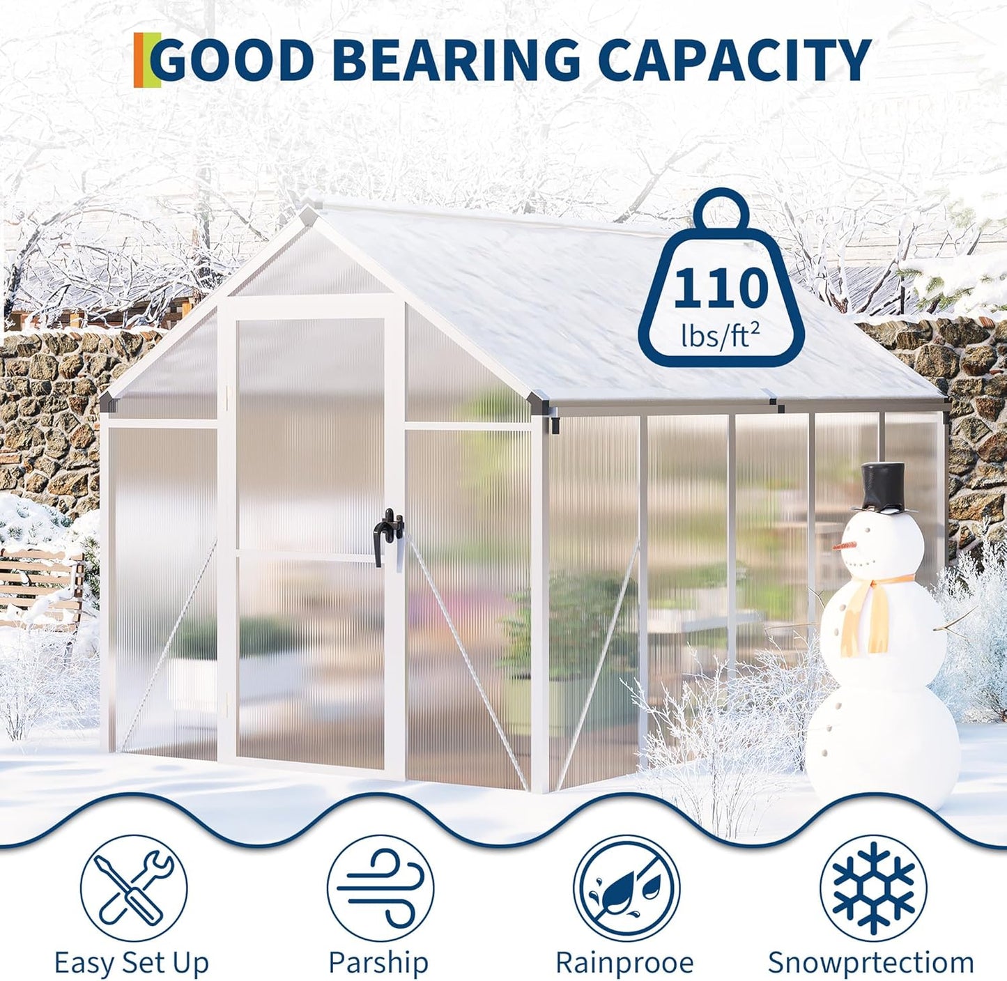 6 x 10 FT Greenhouse, Greenhouses for Outside, Polycarbonate Greenhouse with Aluminum Frame, Lockable Door and Ajustable Roof Vent for Backyard, Green Houses for Outside Garden Backyard, Patio