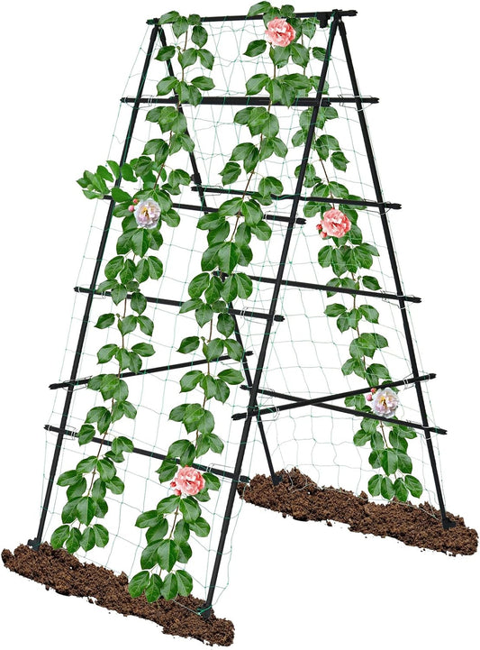 6×3 Feet Garden Trellis for Climbing Plants, Kalolary A-Frame Garden Cucumber Grow Trellises Rustproof Metal Potted Plant Climbing Support for Indoor Outdoor Vegetable Fruits Vines Support