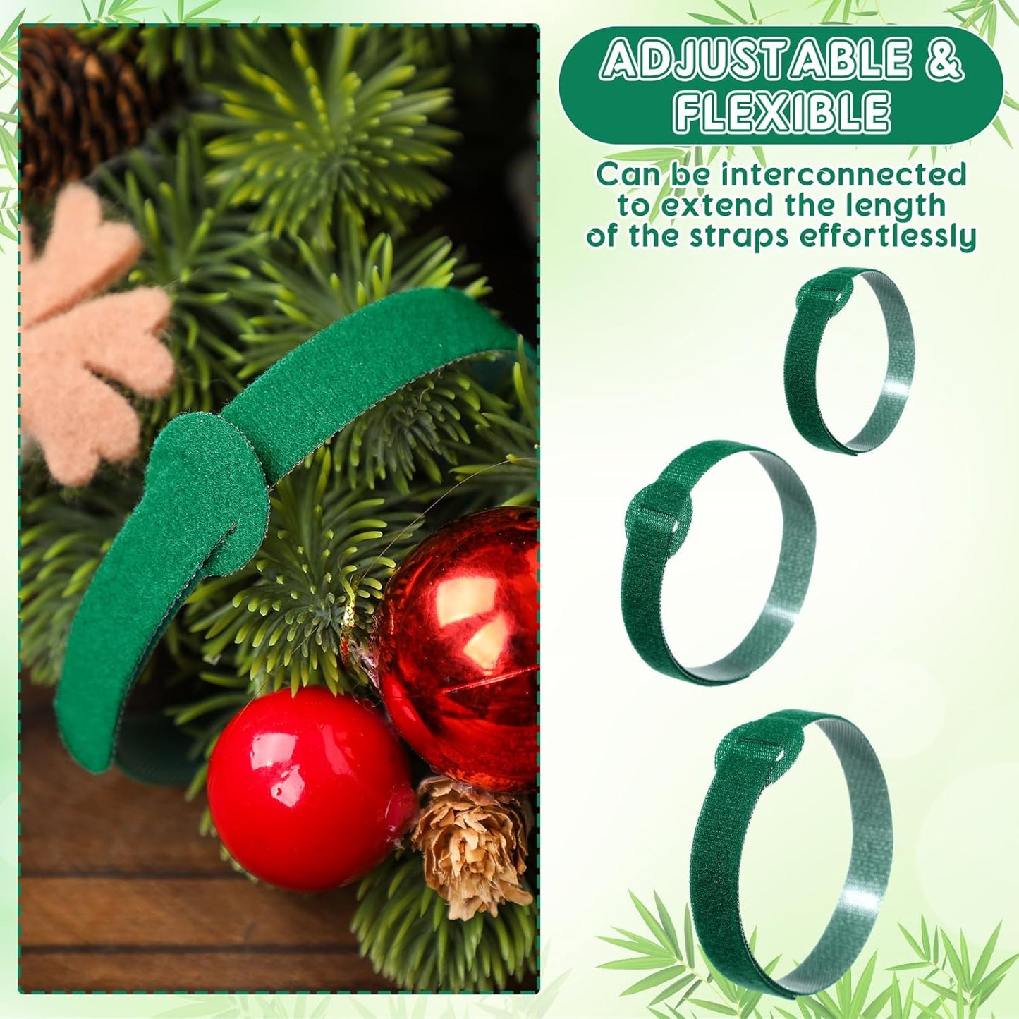 80 Pcs 12 Inch Christmas Garland Ties Green Adjustable Holiday Banister Ties Reusable Fastener Strap Nylon Garden Plant Cable Strap Christmas Tree Wreath Hook Loop Organizer for Home Office