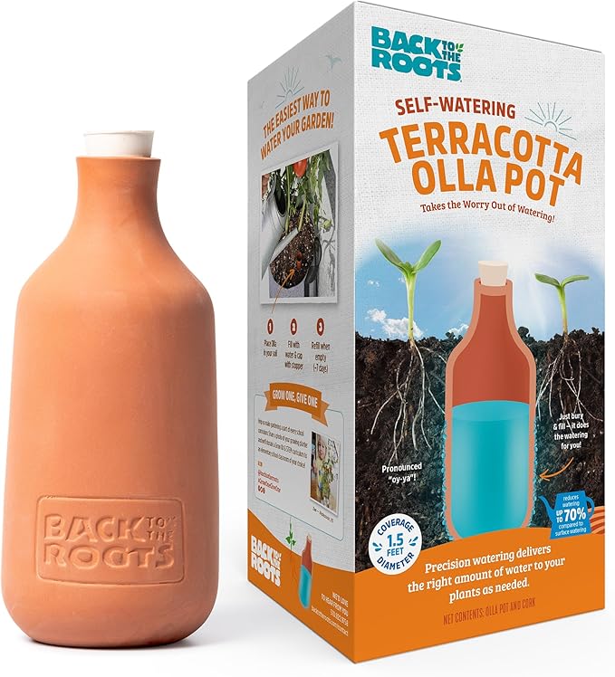 Back to the Roots Self-Watering Terracotta Olla Pot, 700mL Provides 1 Week of Precision Watering