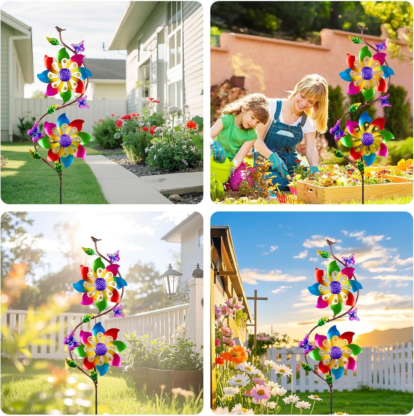 pearlstar Flower Wind Spinners Outdoor Metal Wind Sculpture Windmill Flower Pinwheel for Yard Lawn Patio Garden Decor