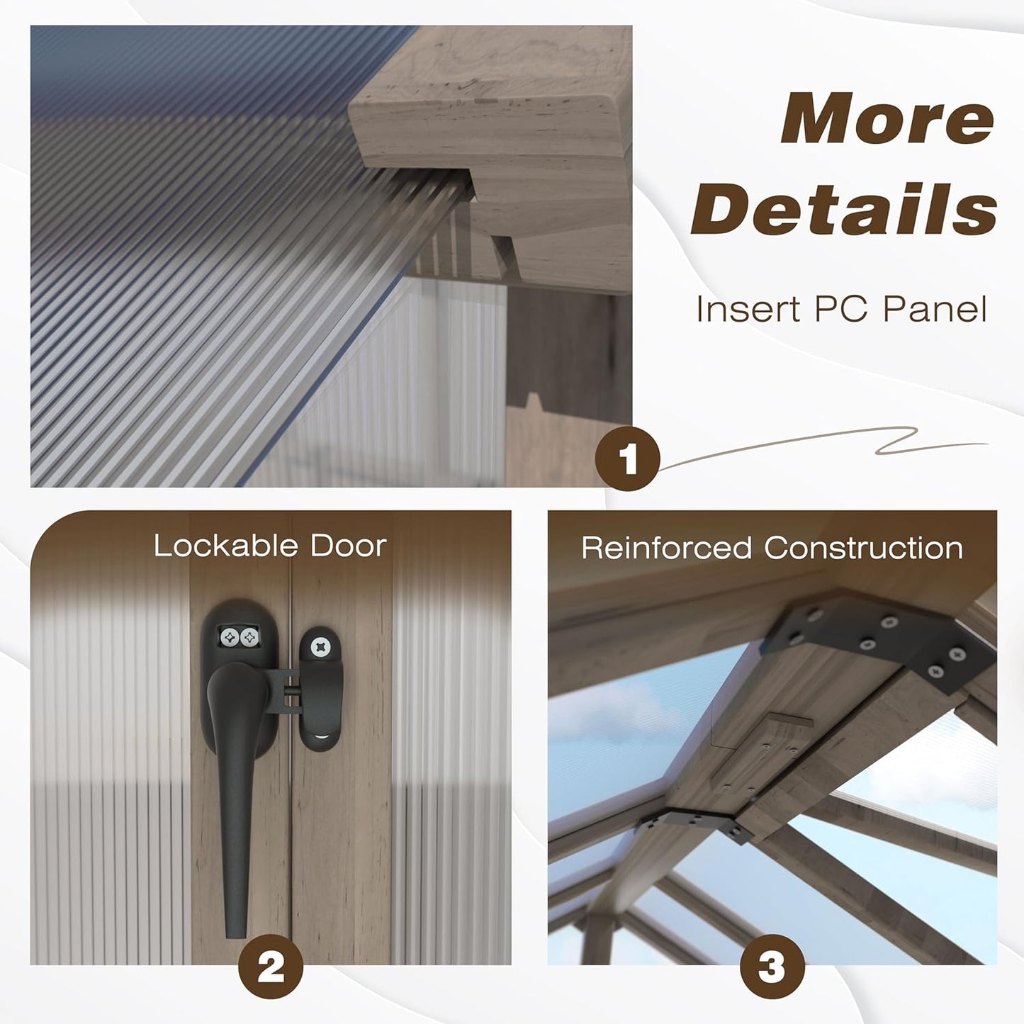 MUPATER 8 x 10FT Wooden Greenhouse with 6mm Polycarbonate Panels for UV Protection and Heat Insulation, Adjustable Ventilated Window & Lockable Door, Walk-in Greenhouse for Outdoors, Patio, Backyard