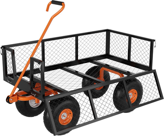 Heavy Duty Steel Garden Cart, 500 LBS Capacity 3 in 1 Pullable Garden Wagon with 10" Wheels, for Gardening Soil, Tools, and Plant Transport