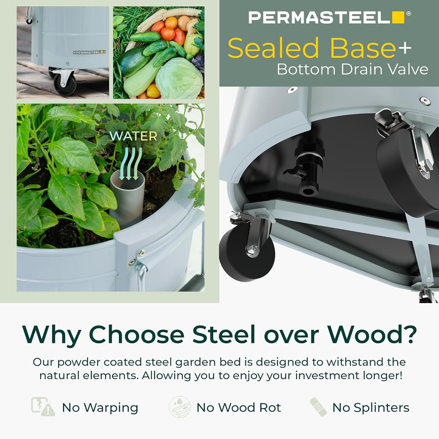 Permasteel Self-Watering Garden Bed, Rolling Planter for Vegetables, Flowers, Herbs, and Fruit, Outdoor Indoor, Caster Wheels, Blue