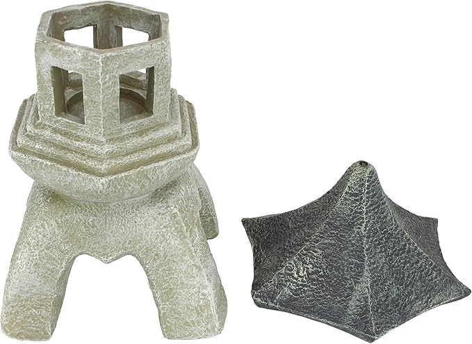 Design Toscano Asian Decor Pagoda Lantern Indoor/Outdoor Statue, Set of 2 Large, Cast Stone Resin, Two Tone Stone Finish