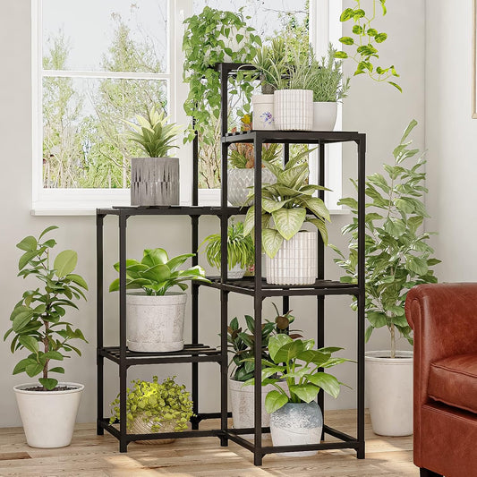 Bamworld Outdoor Black Corner Plant Shelf/Holder - 7-Tier Stands for Multiple Plants - Patio, Balcony, Garden