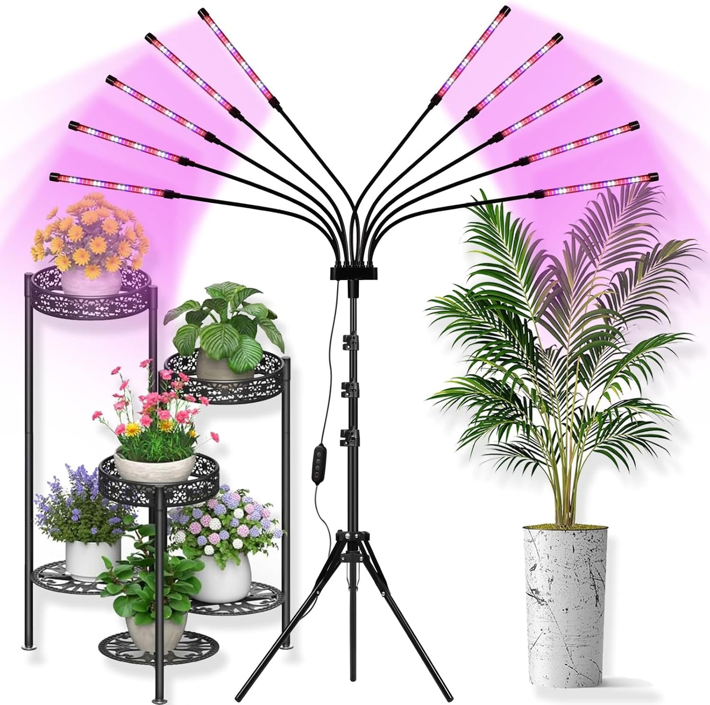 LED Grow Lights for Indoor Plants, [ 10 in1 ] Full Spectrum Grow Light with Tripod Stand, Auto On/Off Timing 4/8/12H, Plant Lights for Indoor Growing. (Mix Spectrum)