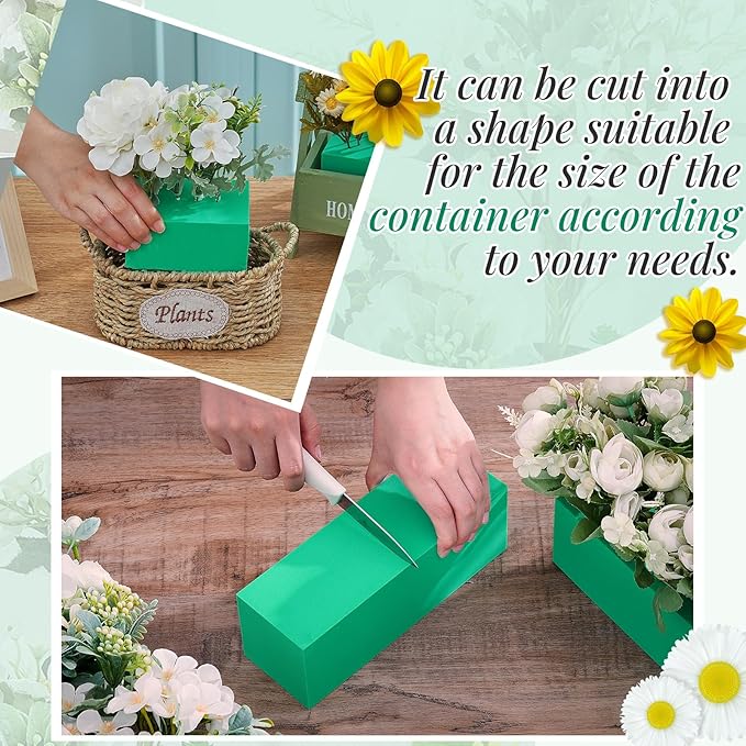 Lallisa 8 Pcs Reusable Floral Foam Blocks 9 x 3 x 3 Water Weather Resistant Dry Floral Foam for Artificial Flower Arrangements Outdoor Flower Boxes Outside Hanging Planters Wedding Home Decor (Green)