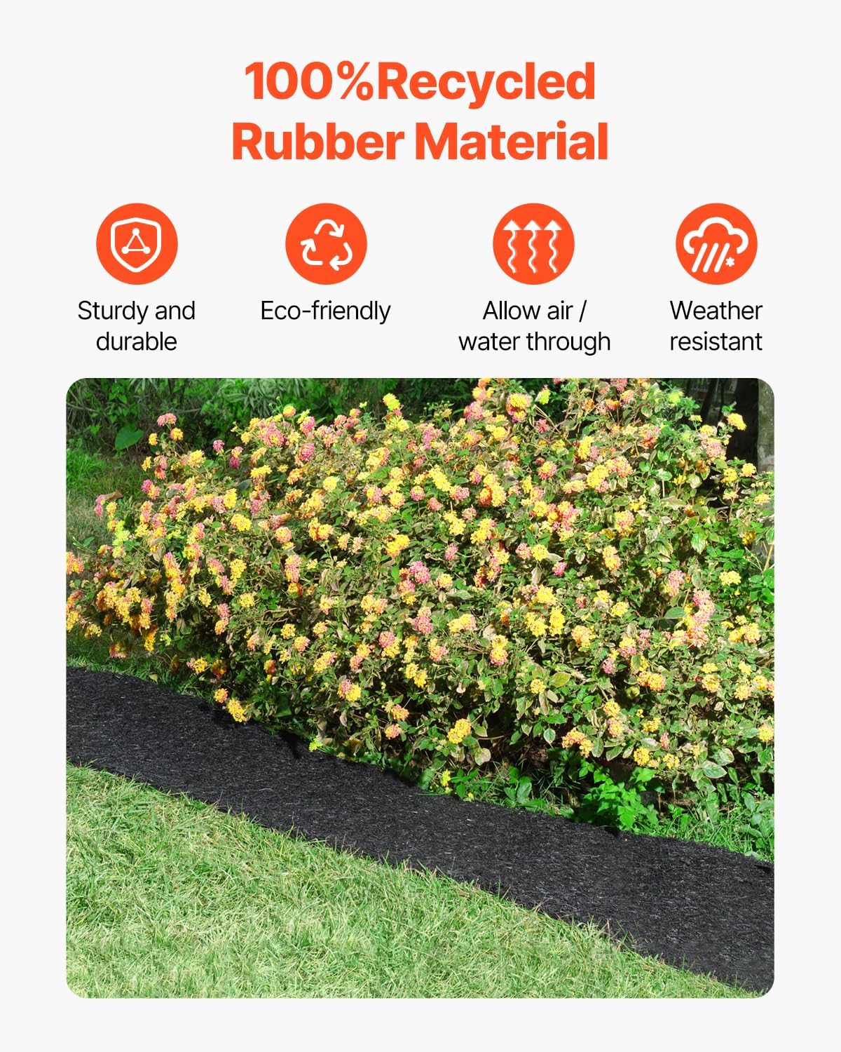 VEVOR Recycled Rubber Mulch Mat 120 x 4.5 in,Permanent Rubber Mulch for Landscaping, Black Mulch Garden Edging Border for Plants, Vegetables & Flower Garden Barrier